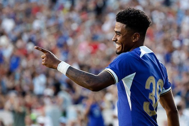 Selebrasi Ian Maatsen usai cetak gol di laga Chelsea vs Wrexham, pramusim Florida Cup 2023 (c) AP Photo/Karl B DeBlaker